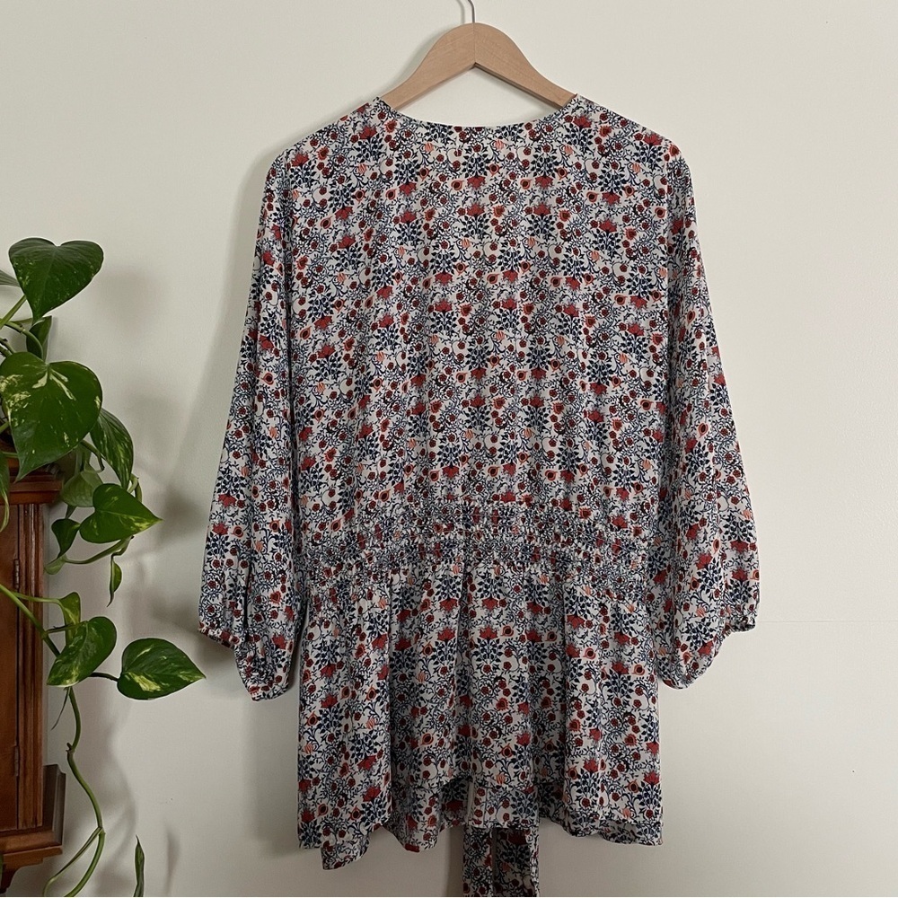 Max Studio BoHo Floral Kimono Tie Waist Top V-Neck Long Sleeve Size X - Picture 10 of 12